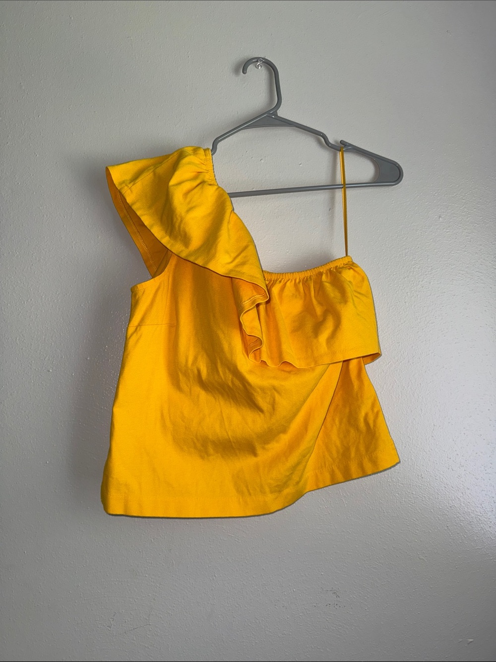J. Crew Yellow One-Shoulder Ruffle Tops